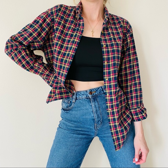 Lands’End custom plaid button down fleece shirt - Picture 2 of 7